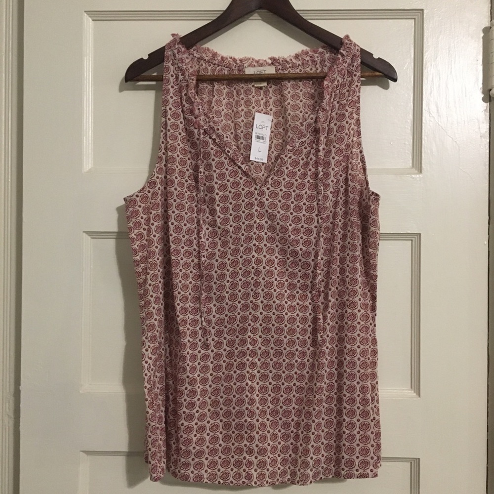 NWT Loft sleeveless red/white flowy top